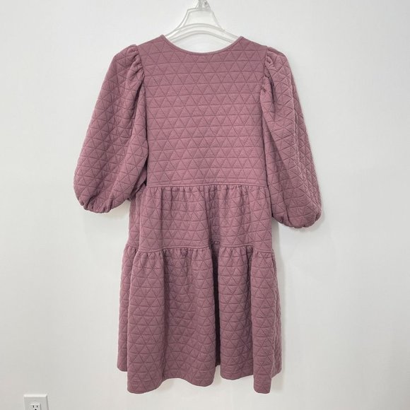 A New Day Women Knit Dress Large Quilted Purple Half Sleeve Mini Soft Tiered New - Picture 7 of 12